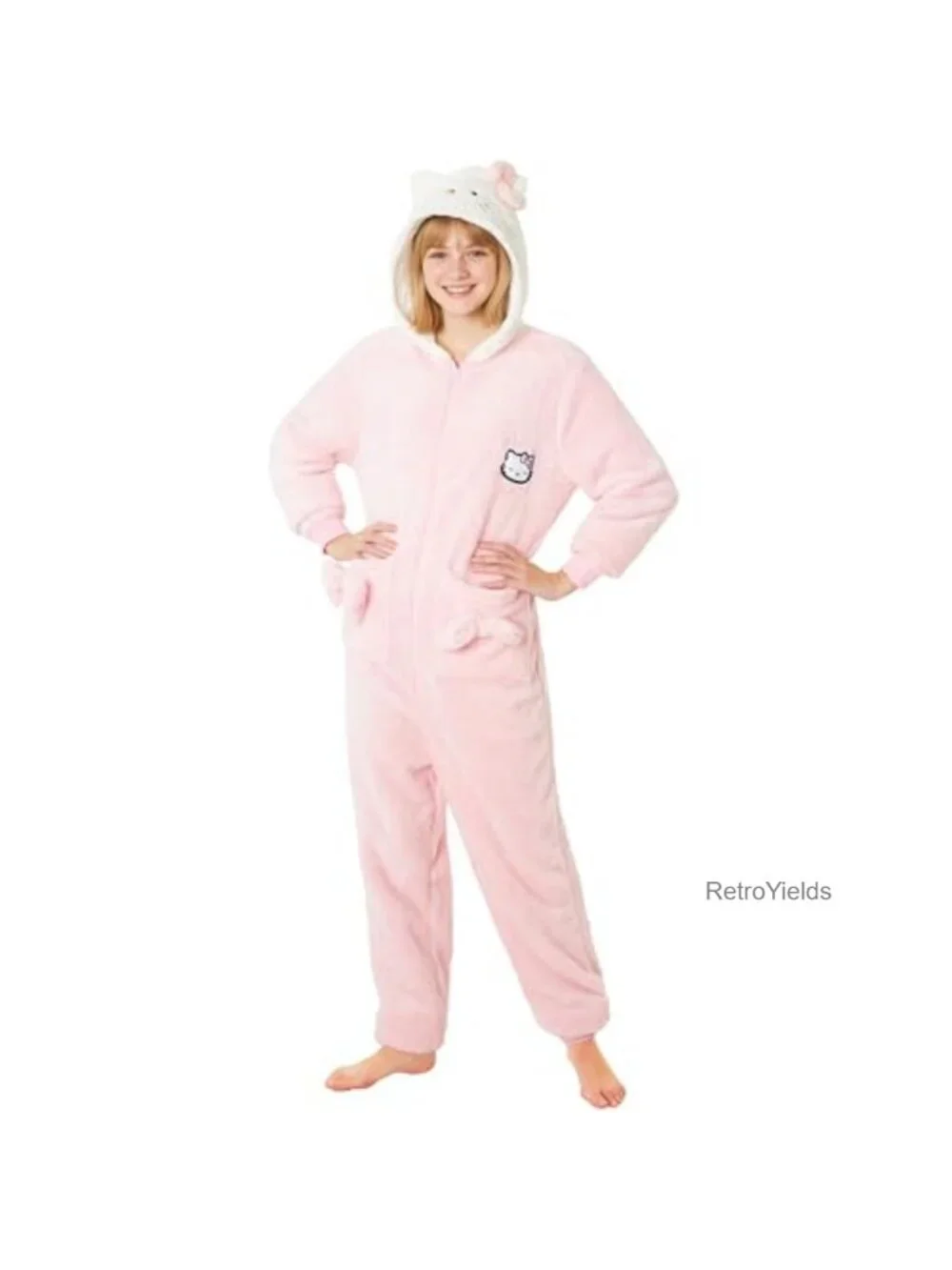 One Piece Fleece Pajamas Jumpsuit with Hood for Girls Teens